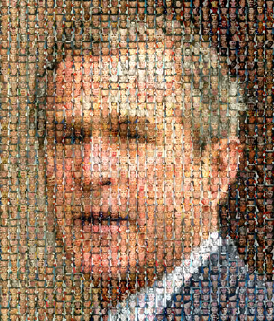 a composite portrait of Bush, made up of the photos of US soldiers who died in Iraq