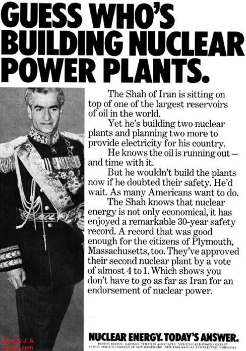 ad extolling the virtues of Iranian nuclear power, back when the Shah was still in power