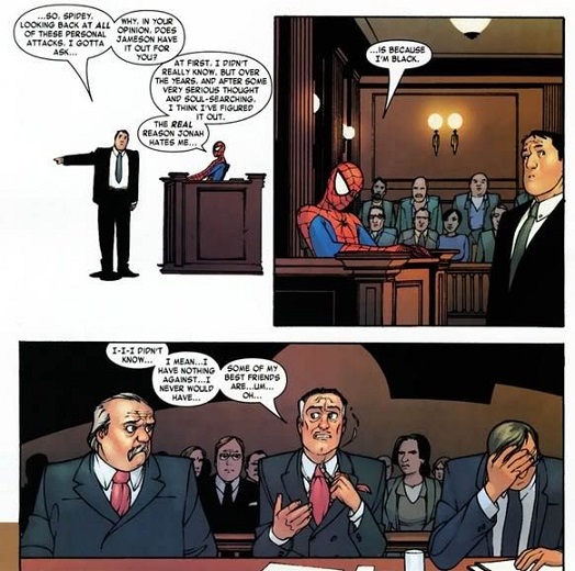Spidey accuses Jameson from haunting him because he is black