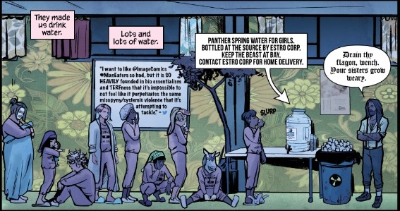 Second panel from Man-Eaters 9 showing a critical tweet