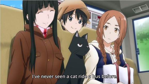 Flying Witch: a cat riding the bus