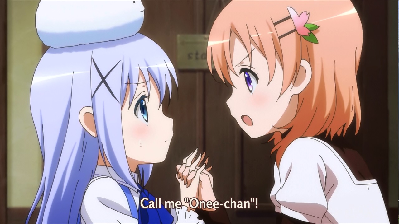 Gochuumon wa Usagi desu Ka: Chino does not want to call Cocoa her onee-chan