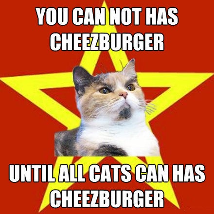 you can not has cheezburger until all cats can has cheezburger