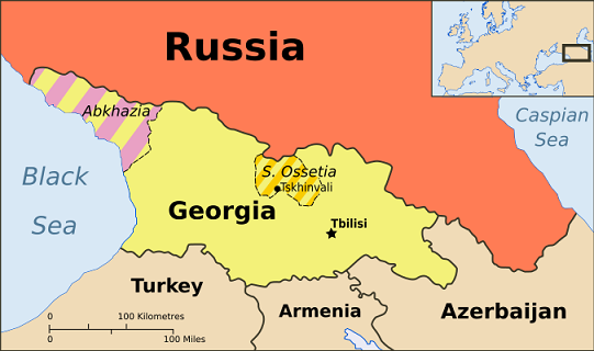 map of Georgia, showing the breakaway regions of South Ossetia and Abkhazia