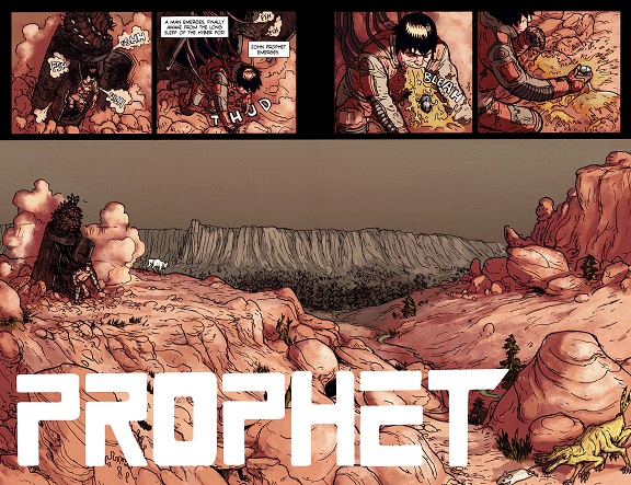Opening splash page of Prophet #21 by Simon Roy