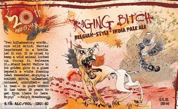 Raging Bitch label by Ralph Steadman