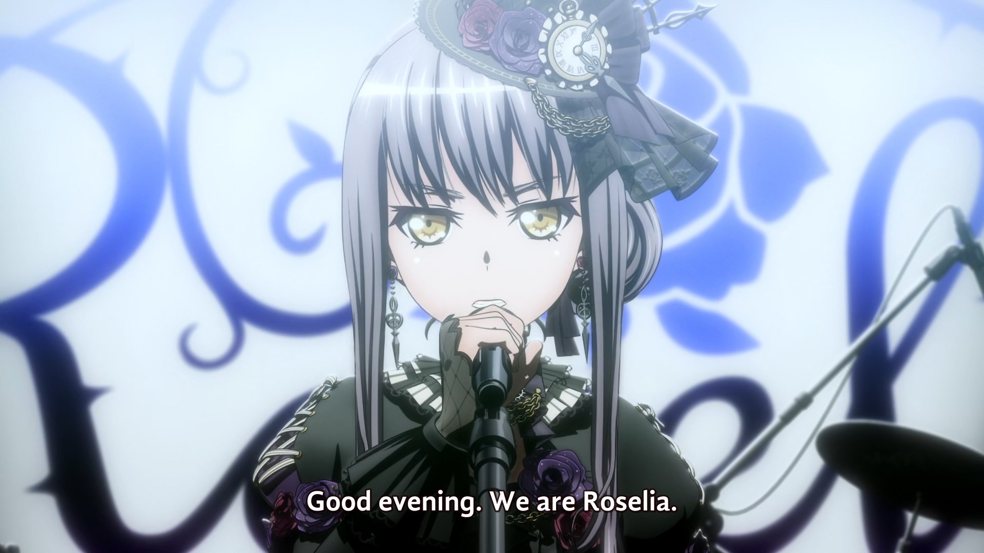 Yukina in close-up announcing Roselia