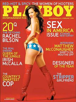 February 2008 Playboy cover, featuring Tiffany Fallon bodypainted as Wonder Woman