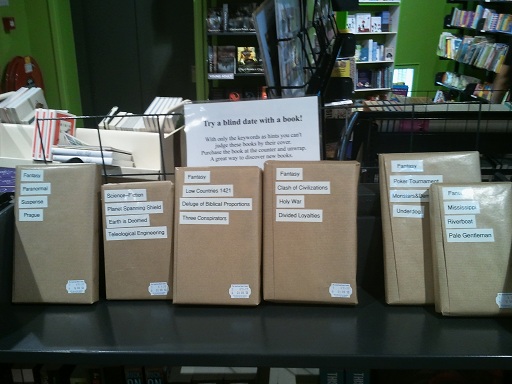Books wrapped in brown wrappers ready for a blind date at ABC