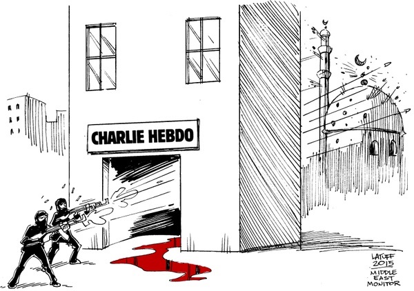 Latuff cartoon on the Charlie Hebdo massacre