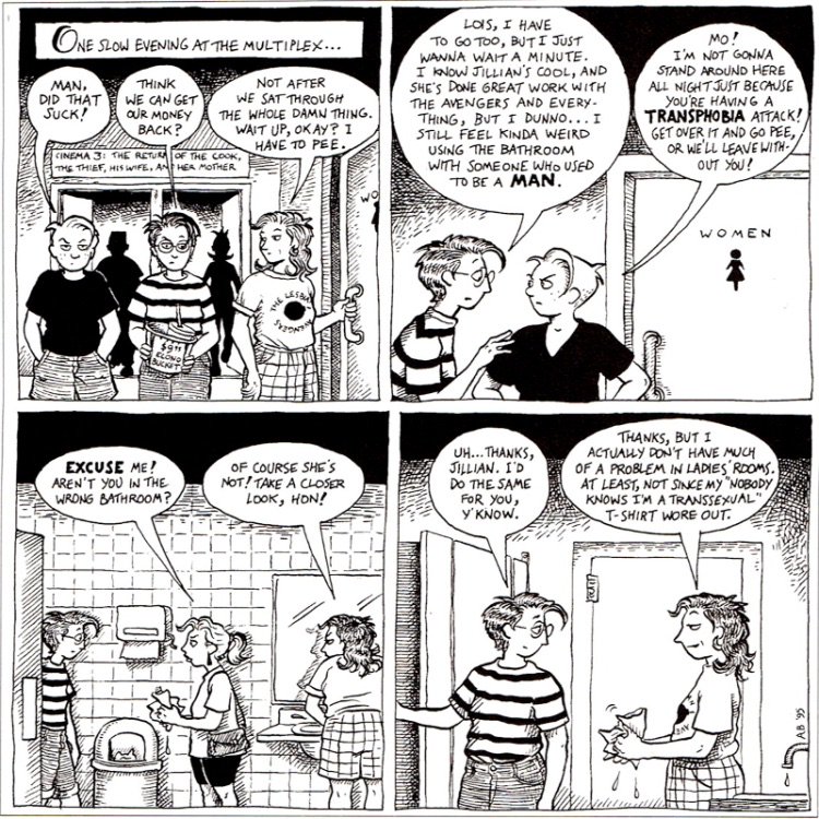 Dykes to Watch Out For comic from 1995 on transphobia