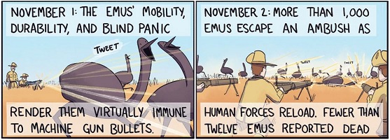 scenes from the Emu War as drawn by Korwin Briggs