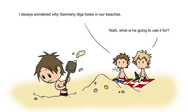Germany digging a hole on the beach