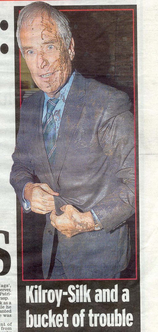newspaper picture of Kilroy Silk smeared with shit