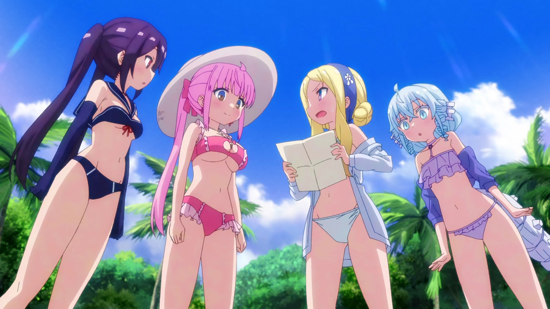 The cast of RPG Fudousan in swimsuits