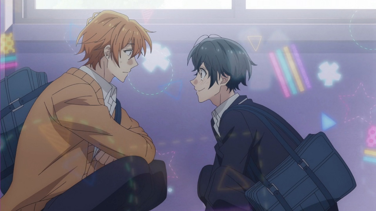 Sasaki lookign skeptical at an enthusiastic Miyano