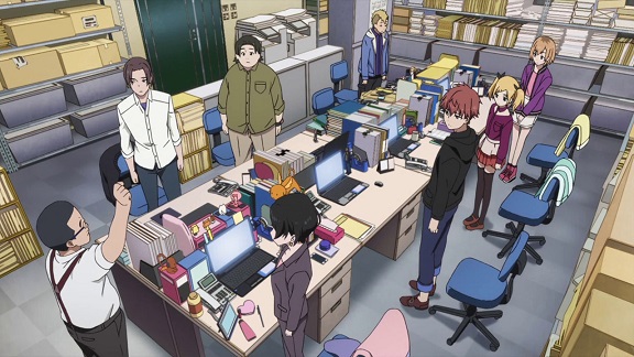 The Shirobako production staff holding their daily standup